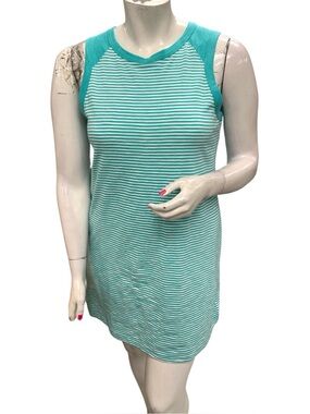 Sonoma Teal and White Striped Sleeveless Dress Size L